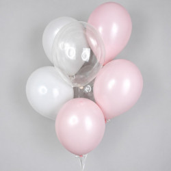 Фонтан из розовых, белых и прозрачных шаров (6 шт)